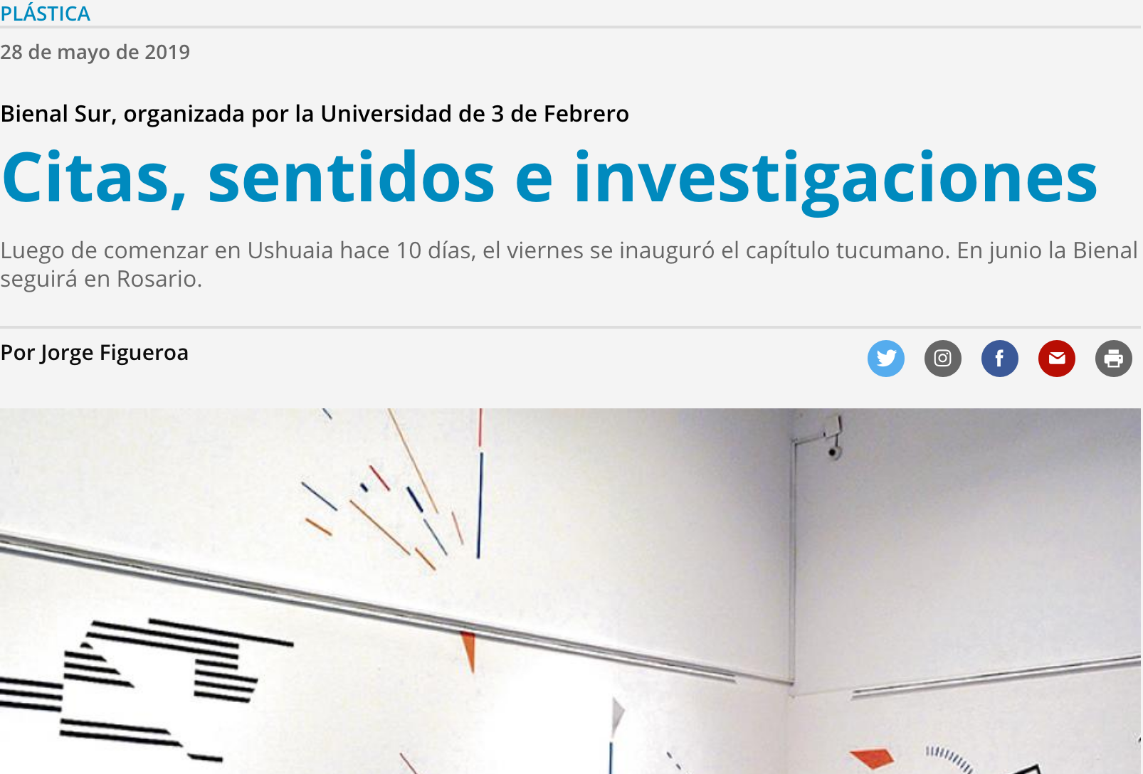 Newspaper Página 12 enterview about the exhibition “Entre Sentidos” (May 2019)